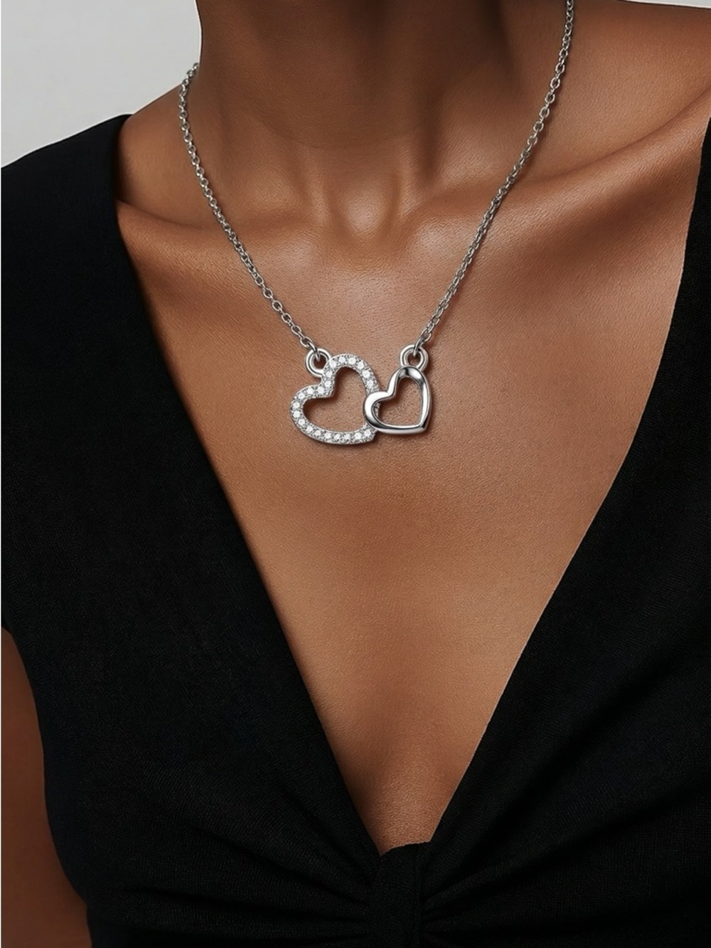 NWT - Interlocking Silver Heart Necklace - Mom/Daughter Wedding Bonus Daughter
